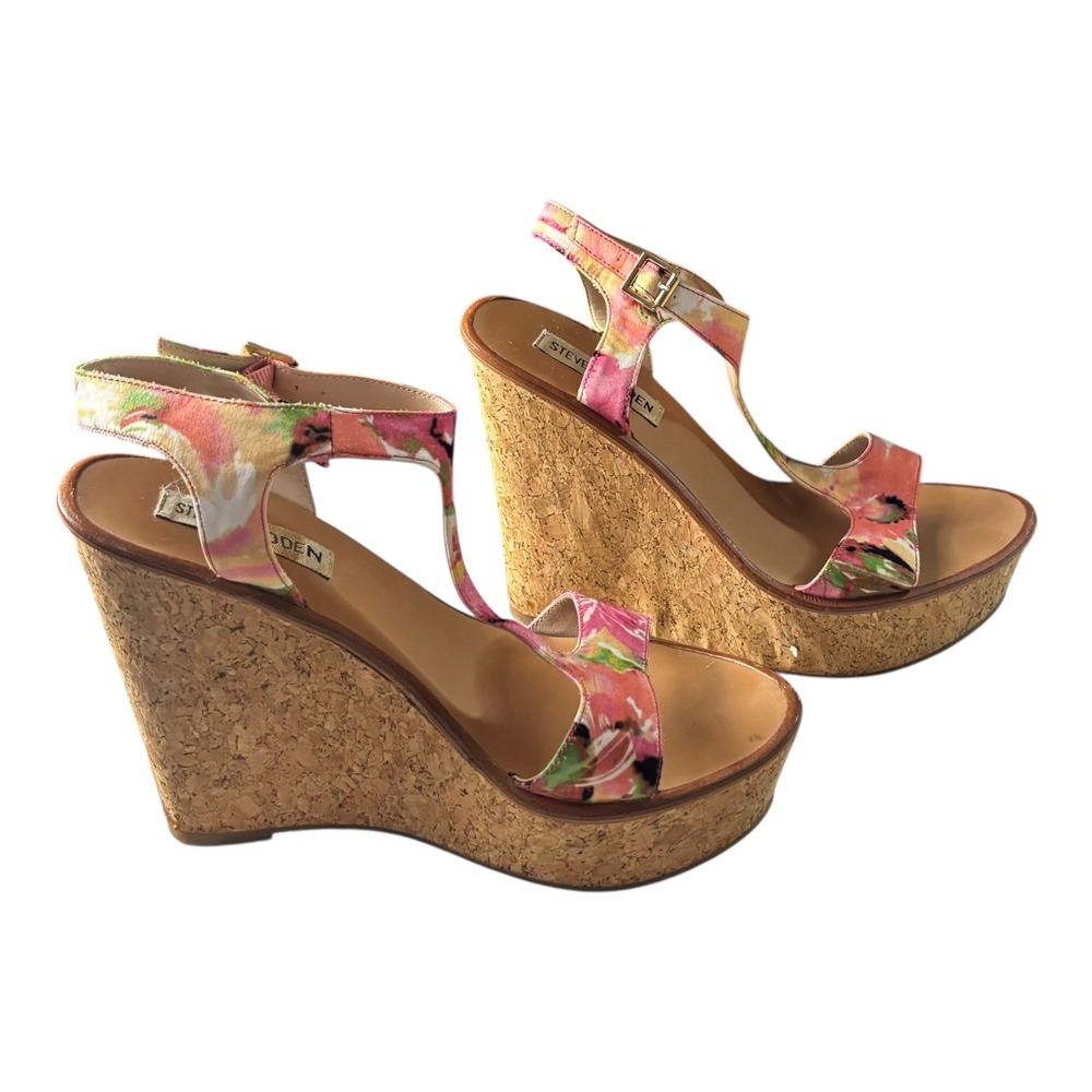 Steve Madden Montauk Espadrille Platform Wedge Fabic Sandals Womens 8B Floral - Picture 15 of 16